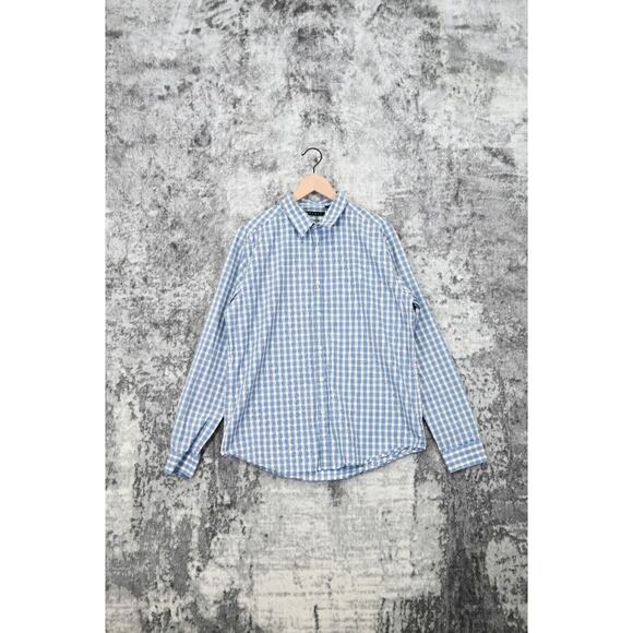 Theory Zack PS Blue Check Plaid Long Sleeve Button Shirt - Picture 1 of 6
